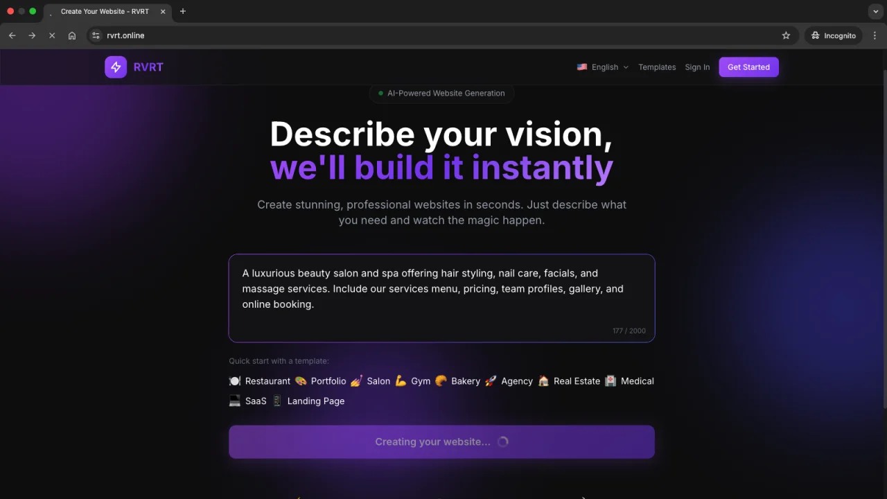 Rvrt - AI-Powered eCommerce Website, Blog & Store + App Creator (Multi-Tenant, Multi-Database, Multi-Domain SaaS) — screenshot 1