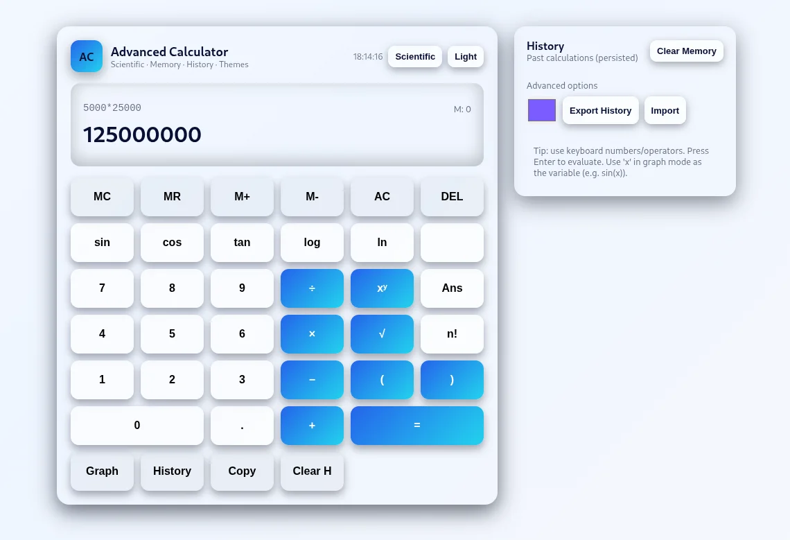 Advanced Calculator Modern Web-Based Scientific & Graphing Calculator — screenshot 1