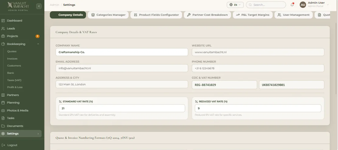 Vanuit Ambacht Luxury Outdoor Living CRM & SaaS Management Portal — screenshot 4