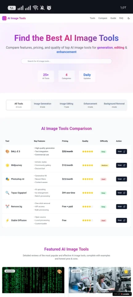 AI Image Tools Showcase Modern Landing Page Template — screenshot 1