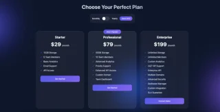Custom GlassMorphic Pricing Table
