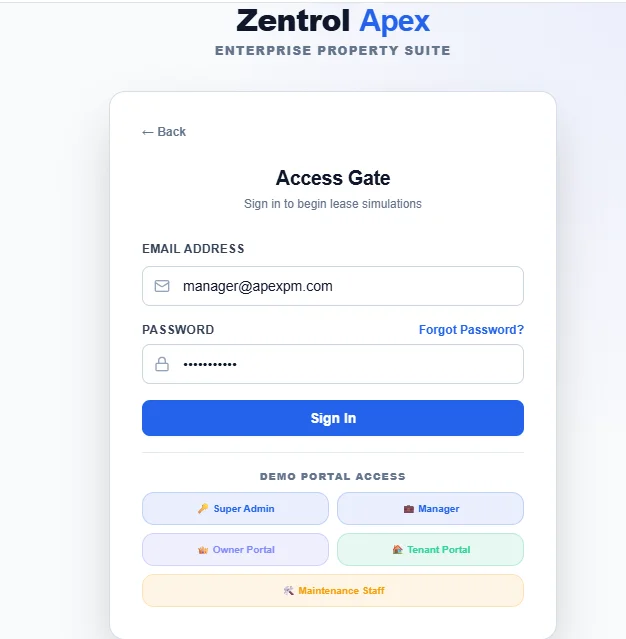 Zentrol APEX Property Management Portal — screenshot 2