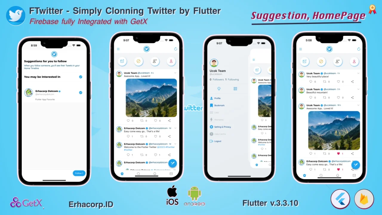 FTwitter - Clone Simply Twitter Flutter App with Multi Payments | Firestore | GetX — screenshot 2