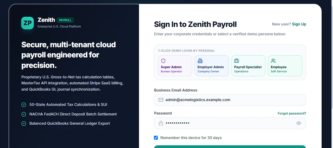 ZenithPay Enterprise Payroll Management UI — screenshot 1