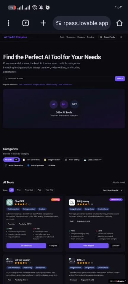AI Tools Comparison Landing Page Modern & Responsive — screenshot 1
