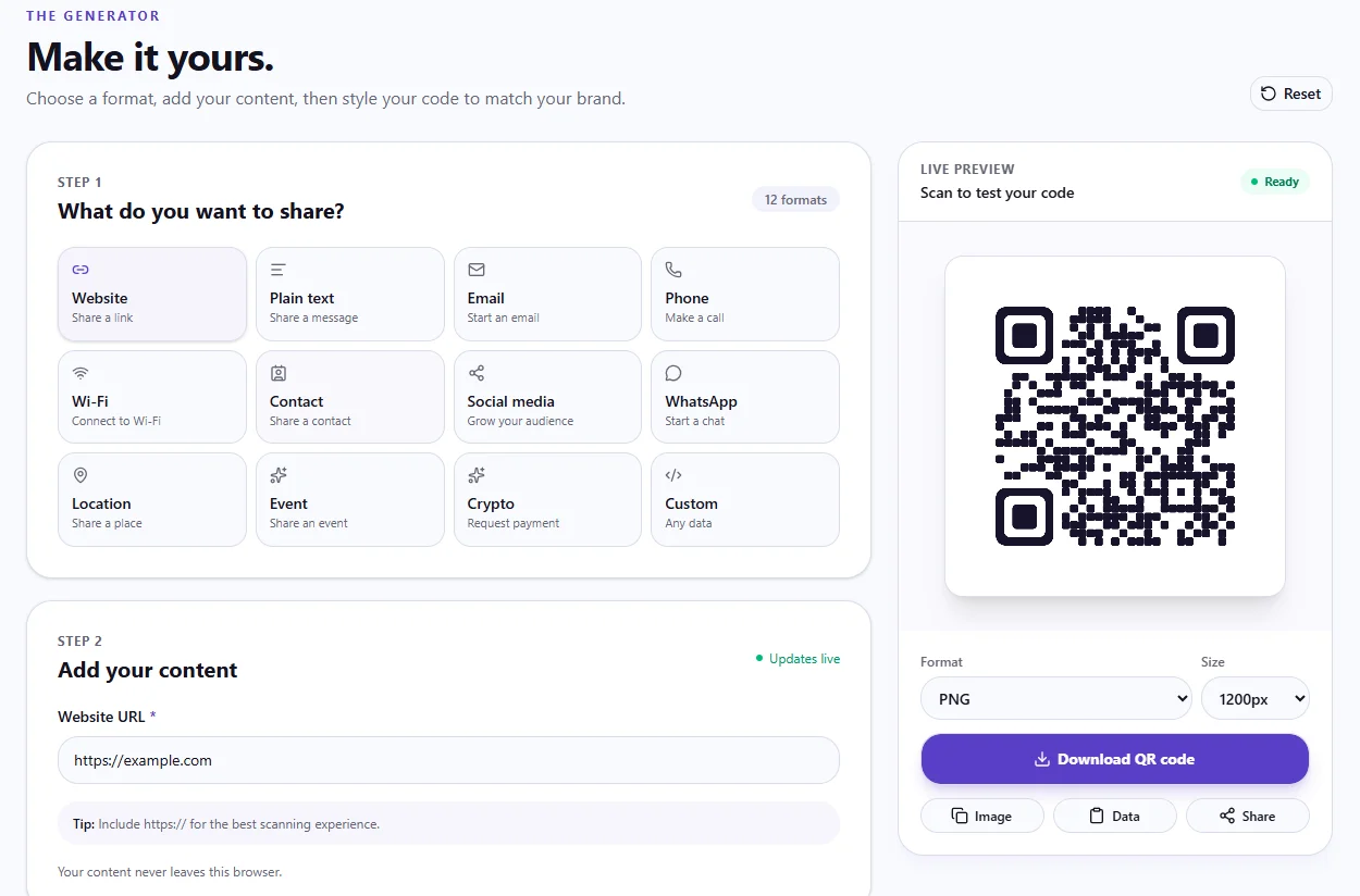 QR Code Generator Modern React & Next.js Web App — screenshot 1