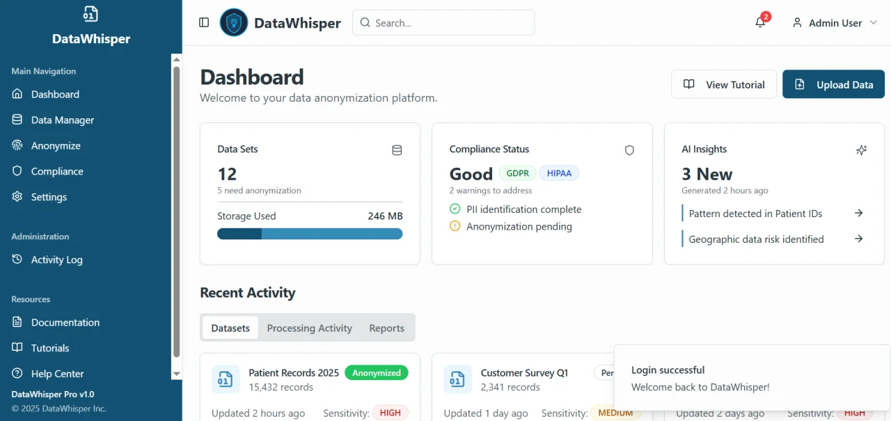 DataWhisper - Secure Data Anonymization Platform — screenshot 2