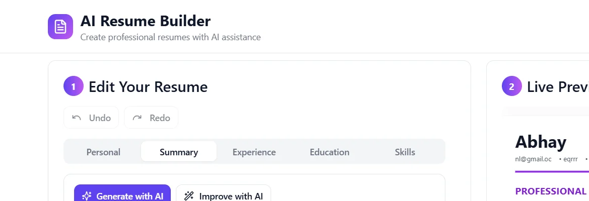 Smart AI-Powered Resume Builder — screenshot 2
