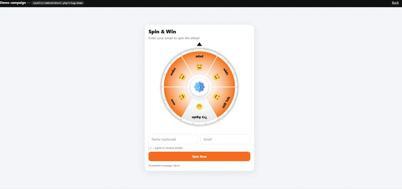Spin & Win Wheel Email Lead Capture & Conversion Tool (Self-Hosted) — screenshot 9