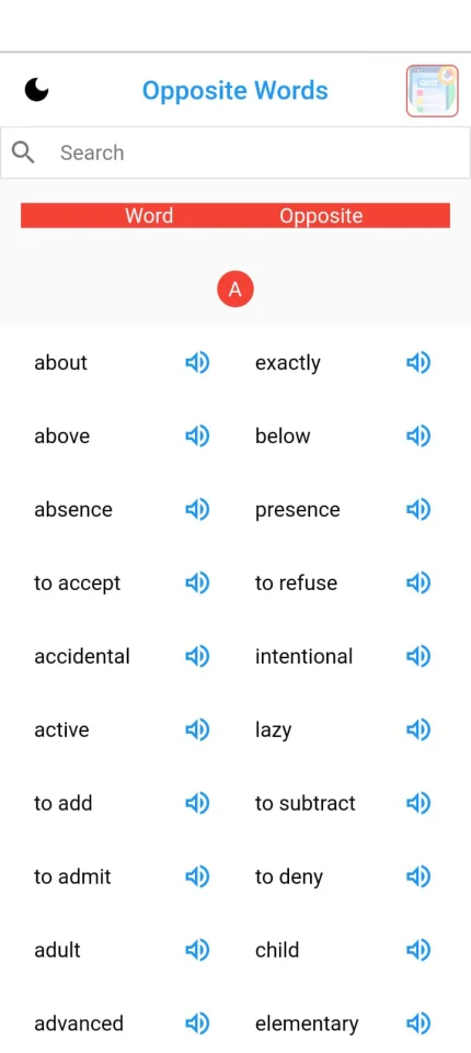 Flutter Opposite Words App | English Course App (Source Code) — screenshot 3
