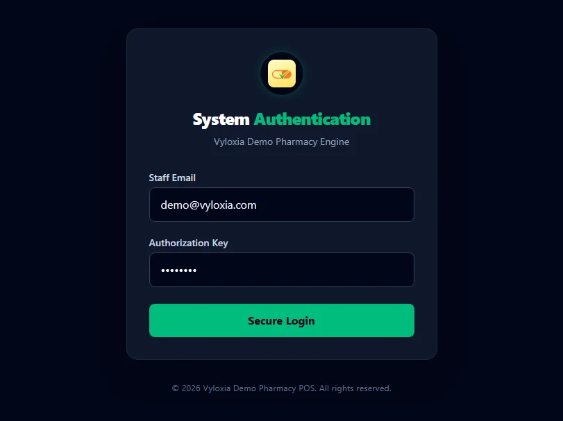 Vyloxia - Global Edition Pharmacy POS | 195 Countries | Desktop Launcher | FX Currency Engine — screenshot 1
