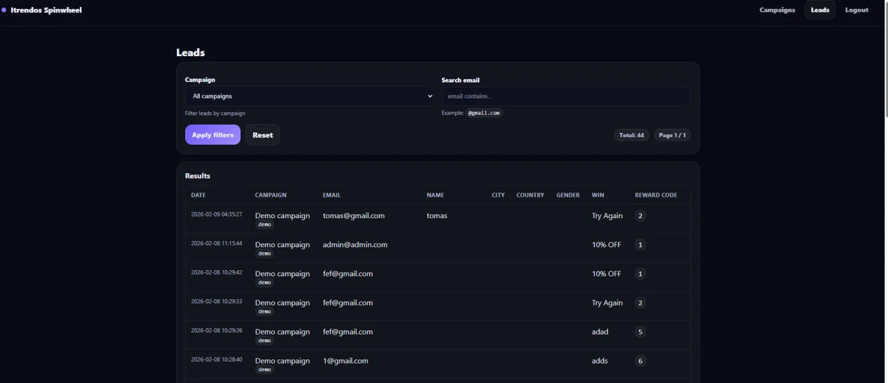 Spin & Win Wheel Email Lead Capture & Conversion Tool (Self-Hosted) — screenshot 2