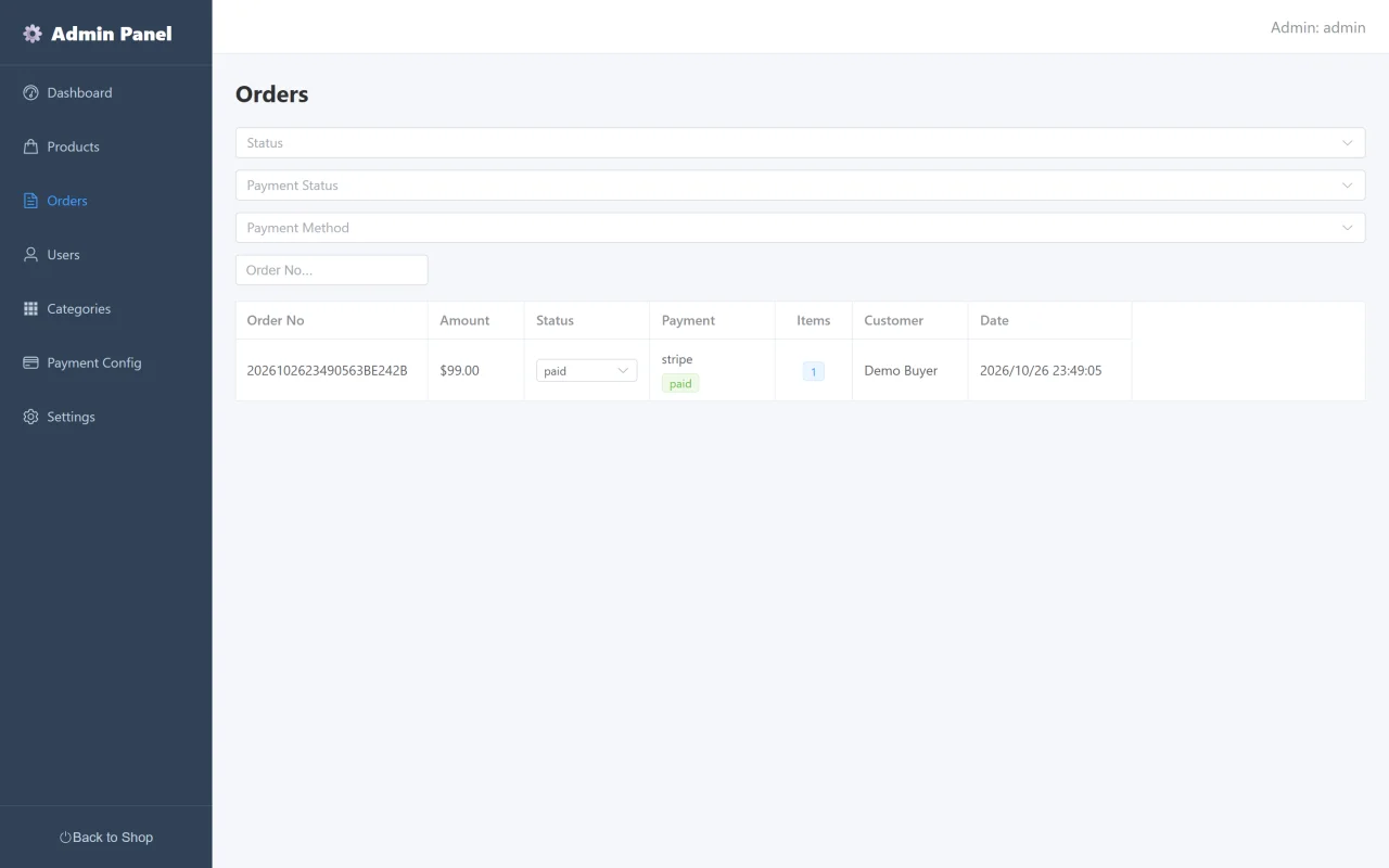 EC Shop Python FastAPI + Vue 3 eCommerce Script, Stripe, PayPal, Paddle, Lemon Squeezy, Polar + COD — screenshot 2