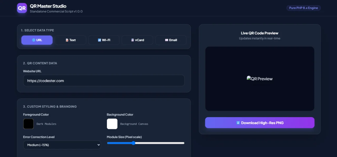 QR Master Studio – Self-Hosted QR Code Generator with Logo & Customization — screenshot 1