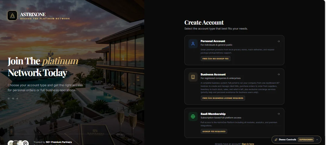 AstrixOne Enterprise Operations, Concierge & SaaS Management Platform — screenshot 1