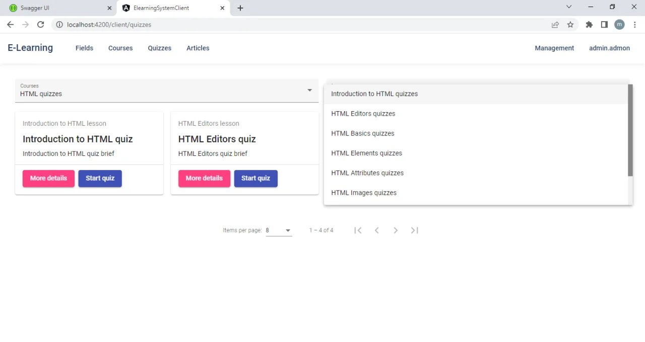 E-Learning Web Application Using Asp.net Core Web API and Angular — screenshot 6