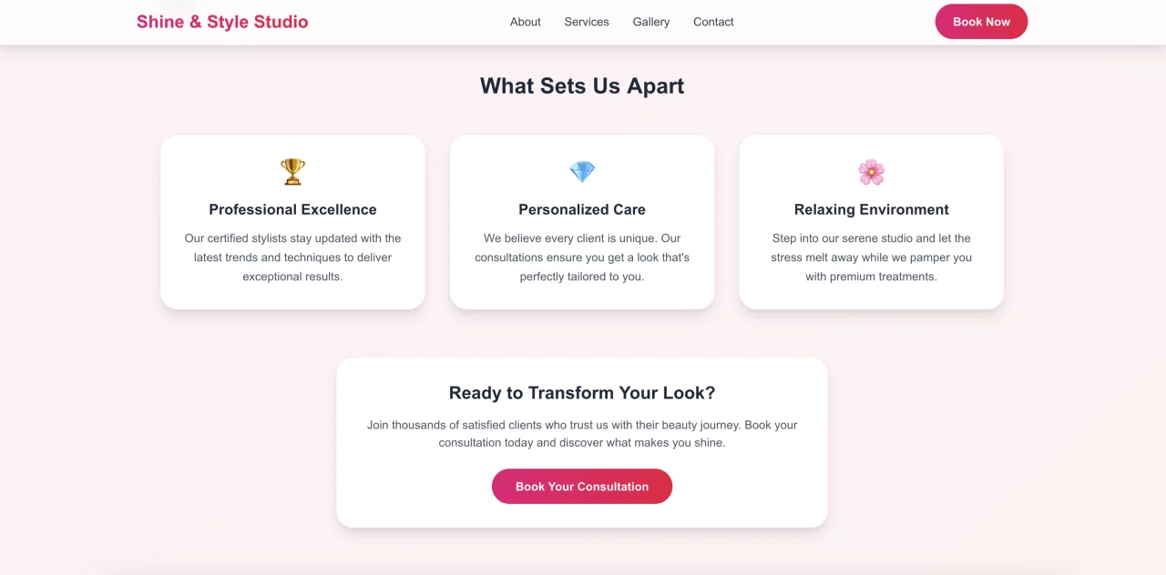 Shine & Style Elegant Next.js Template for Beauty Studios — screenshot 3