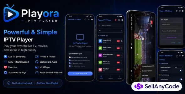 Playora IPTV Player Android M3U/M3U8 Streaming App (Kotlin + ExoPlayer)