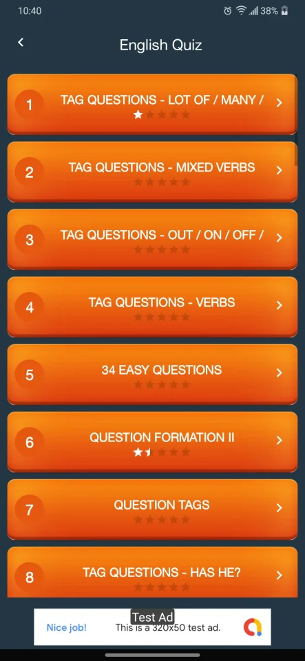 English Quiz with Grammar - Android App — screenshot 2