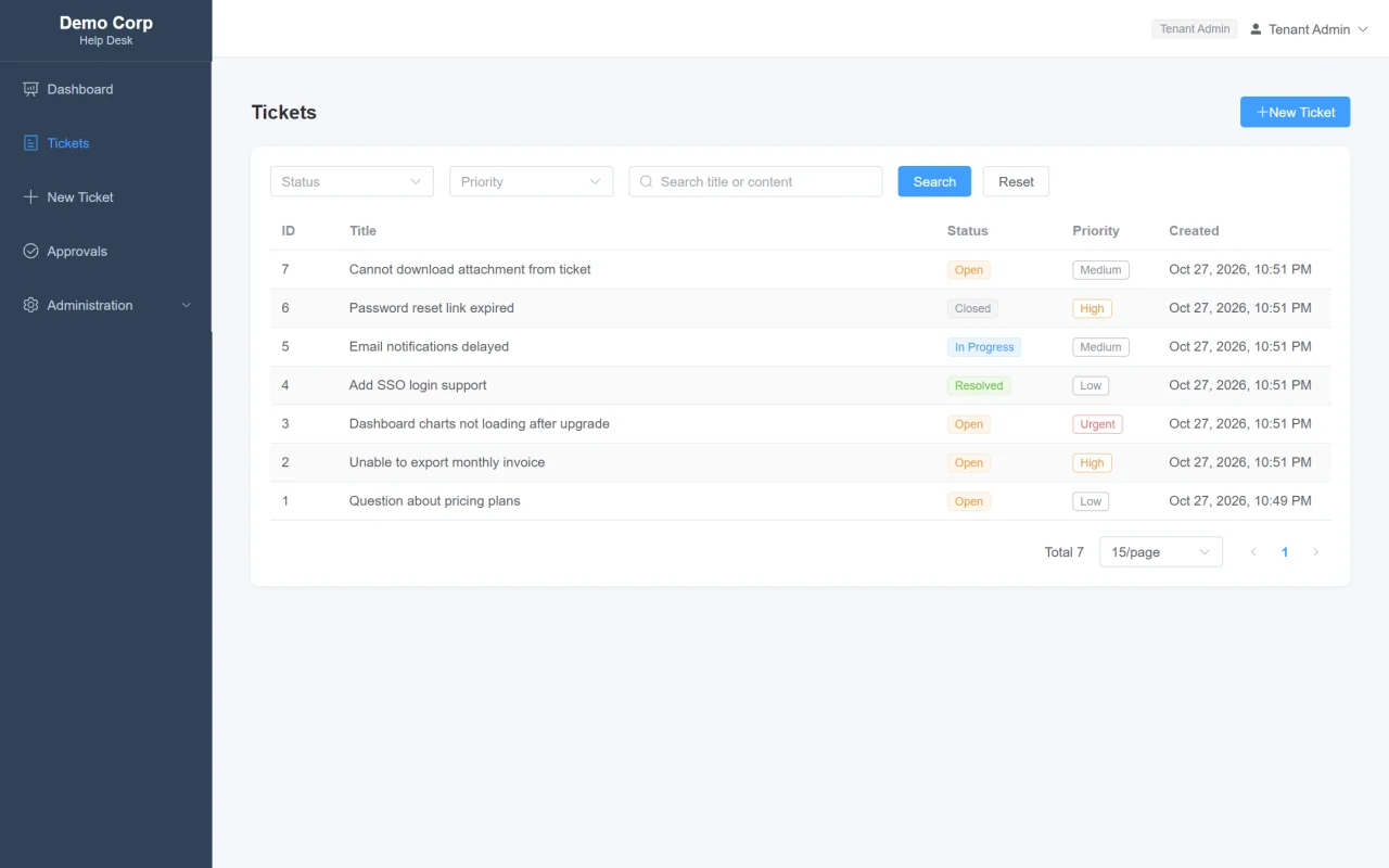 TenantHelp Multi-Tenant Help Desk & Ticketing System (Spring Boot + Vue 3) — screenshot 6