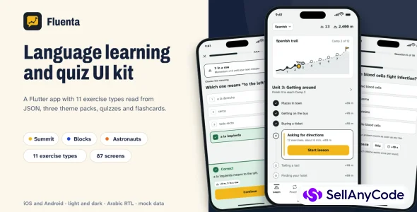 Fluenta - Language Learning & Quiz Flutter UI Kit — cover
