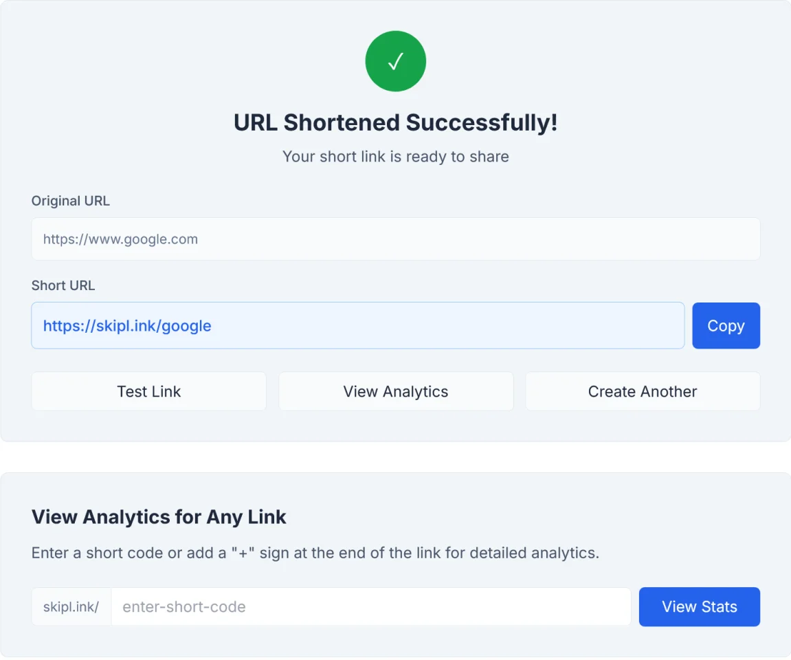 SkipLink Modern Self-Hosted URL Shortener — screenshot 4