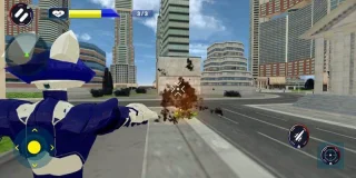Transformer Fighting Superhero City