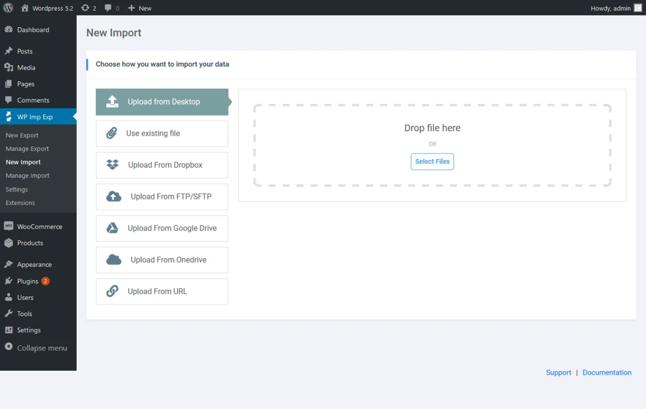 WP Import Export — screenshot 1