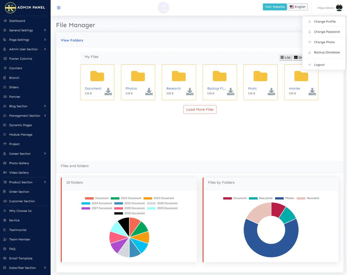 KingLit CMS Multipurpose Laravel Website CMS with AI Chat and File Manager — screenshot 7