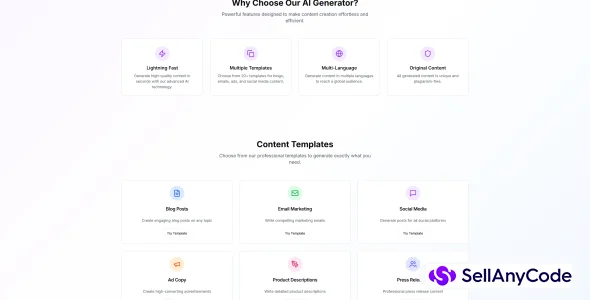 AI Text Generator - Complete Next.js App with 6 Templates