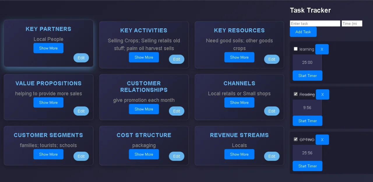 Business Model Canvas with Timer Task — screenshot 5