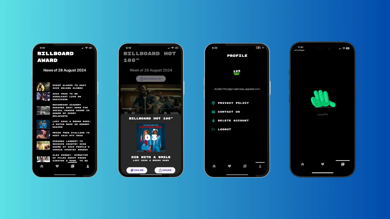 Billboard Music Player App & News - Flutter & Node.js — screenshot 1