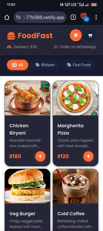 FoodFast WhatsApp Food Ordering System with Admin Panel (PWA) — screenshot 2