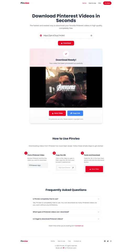 PinVieo - Pinterest Video Downloader PHP Website — screenshot 2