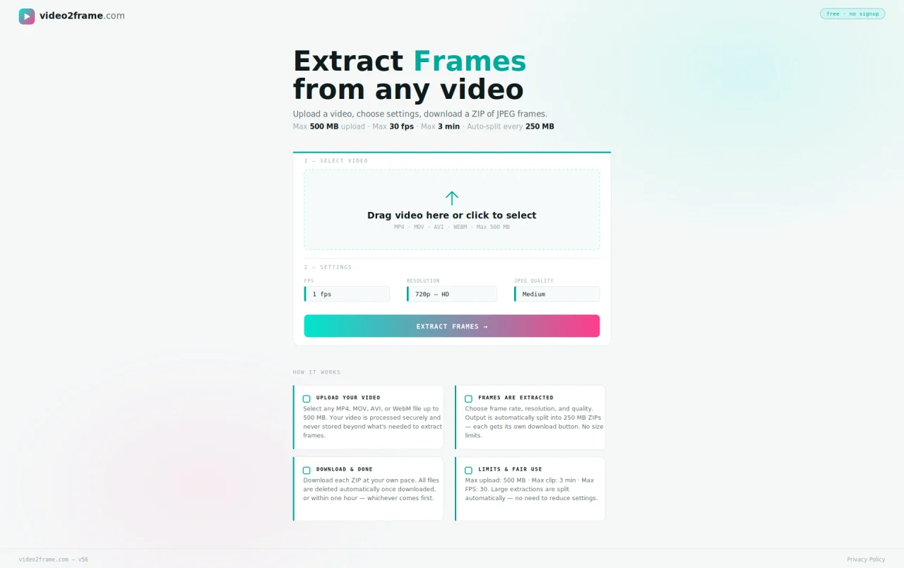 Video Frame Extractor — Hybrid Browser & Server (FastAPI + FFmpeg) — screenshot 2