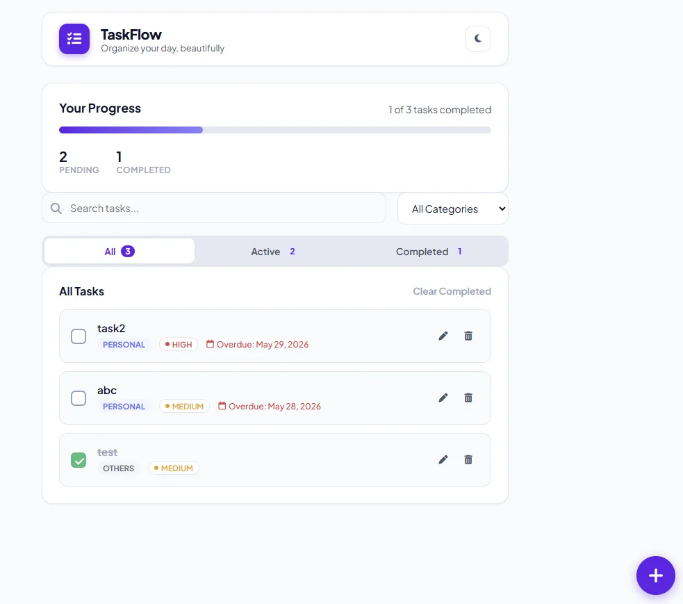 TaskFlow: Modern Web-Based to-Do & Task Management System with Dark Mode — screenshot 1