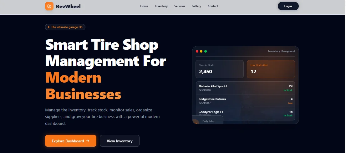 RevWheel Tire Shop & Automotive Garage Management POS — screenshot 1