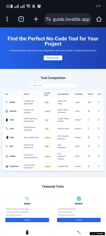 No-Code Tools Comparison Landing Page Modern & Responsive — screenshot 3