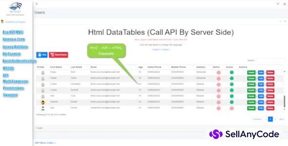 HTML Datatable with API