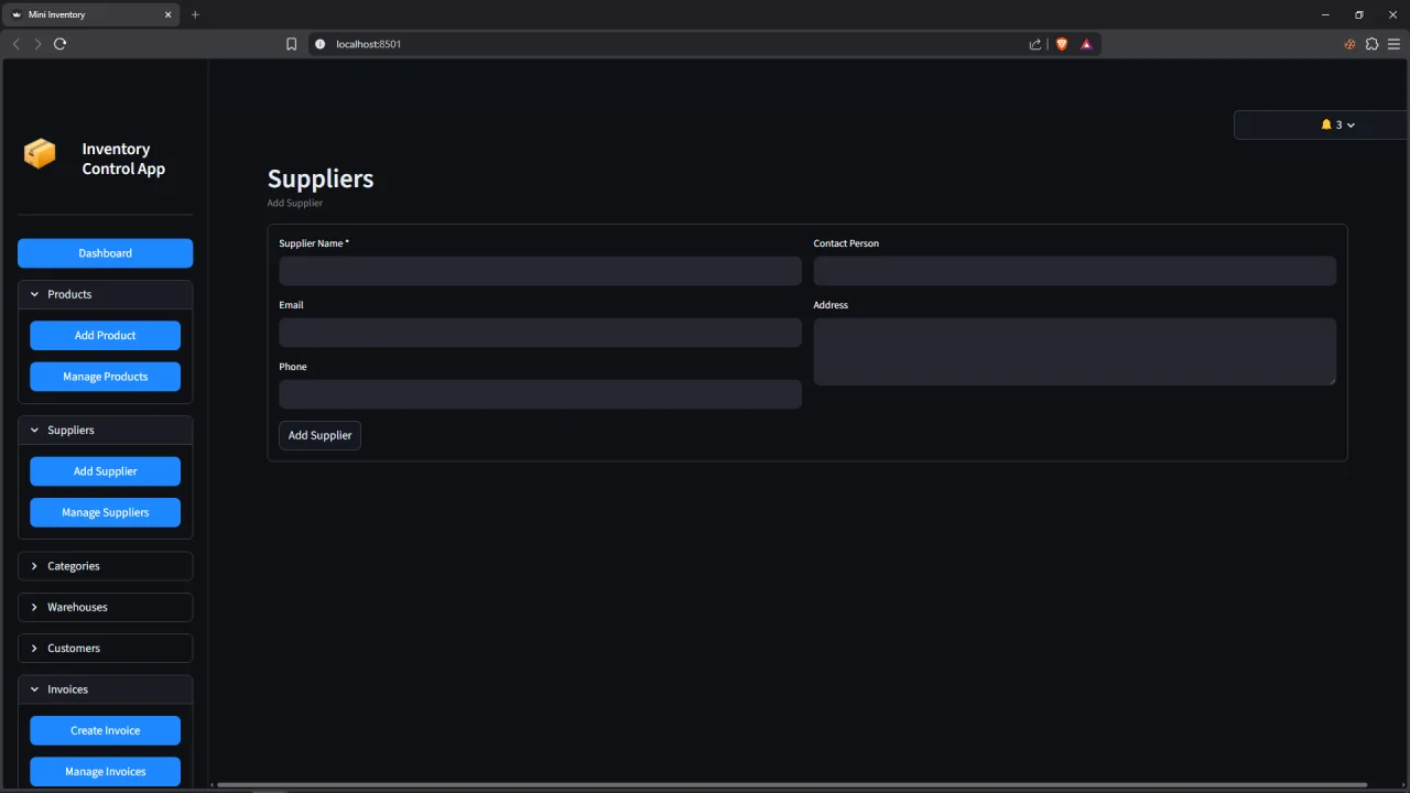 Inventory Control App Streamlit Python — screenshot 4