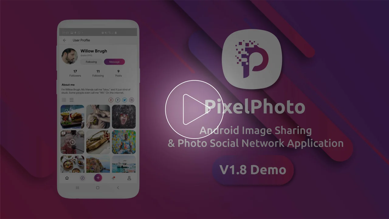Instagram Clone | PixelPhoto Android - Mobile Image Sharing & Photo Social Network Application — screenshot 1