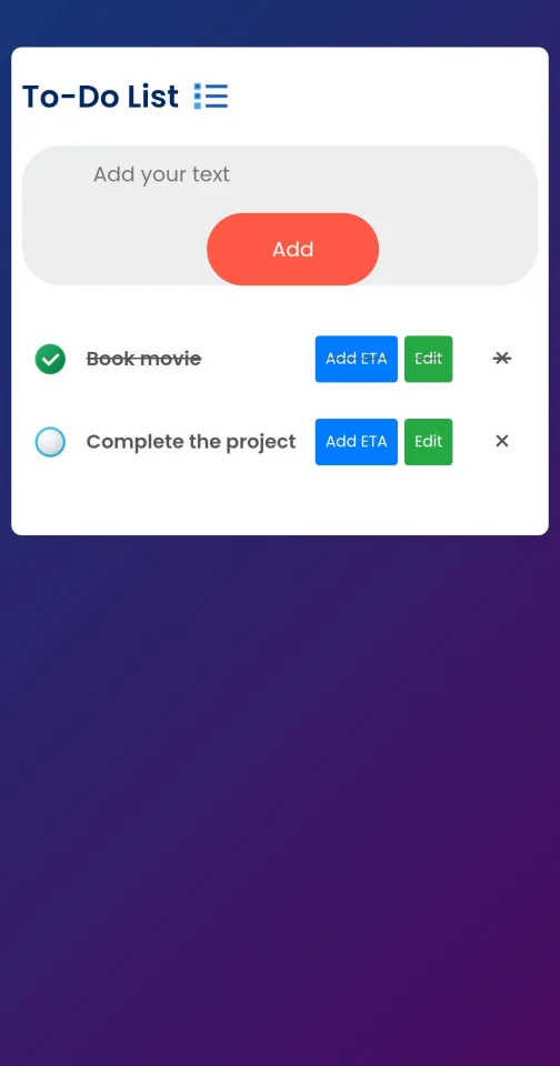ToDo List App Task Manager with ETA & Edit Feature — screenshot 1
