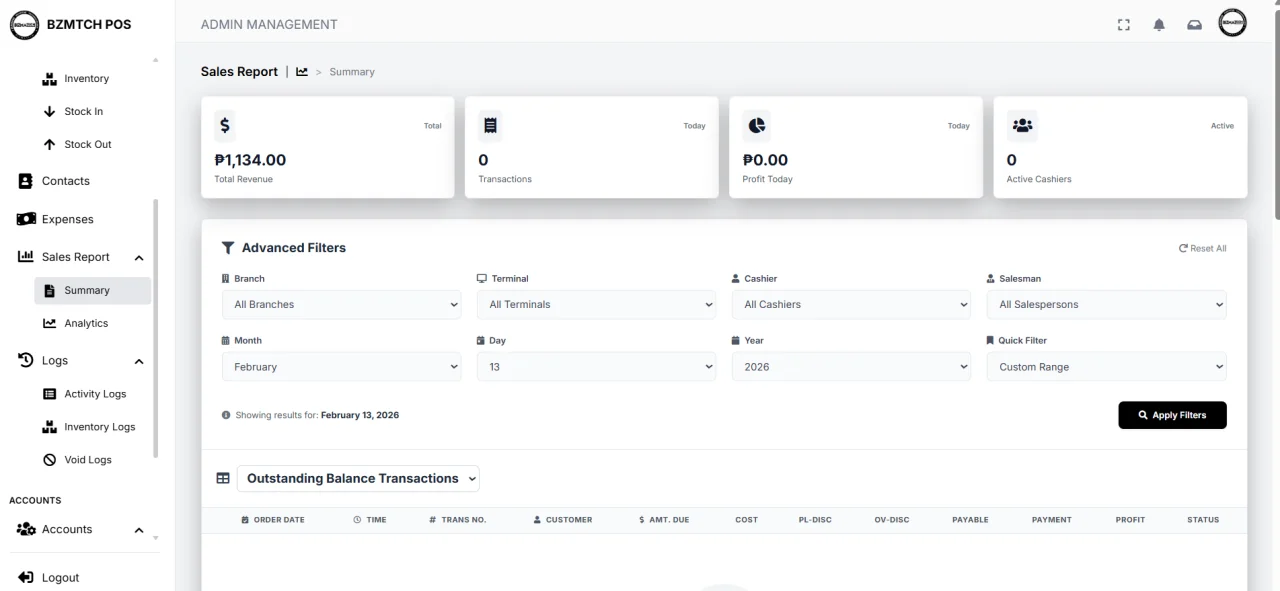 Web-Based Bizmatech POS Management System with Data Analytics — screenshot 9