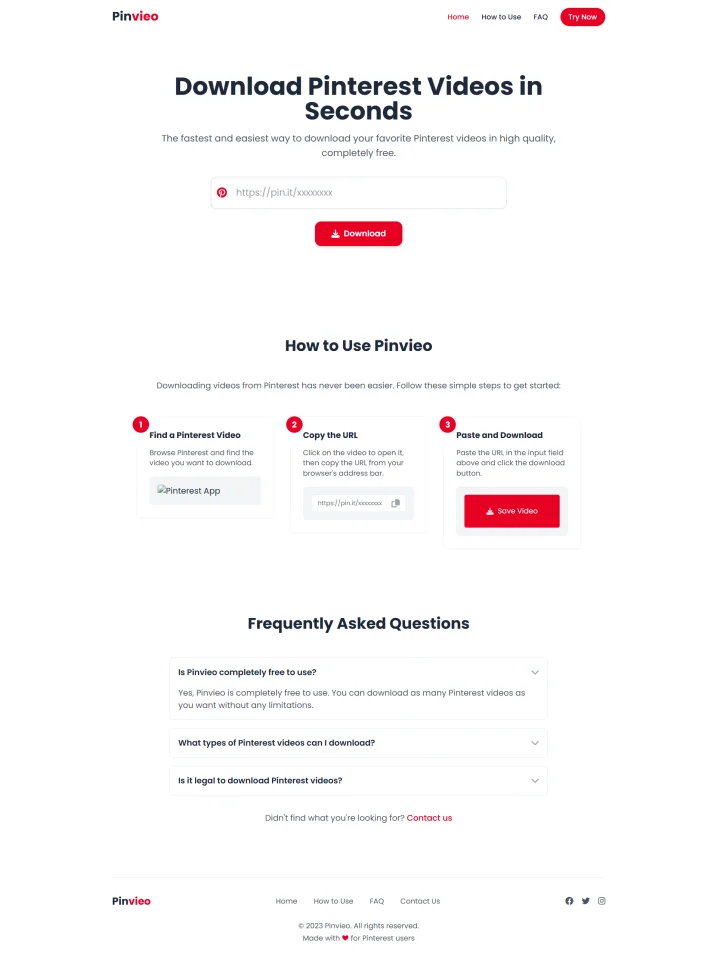 PinVieo - Pinterest Video Downloader PHP Website — screenshot 1