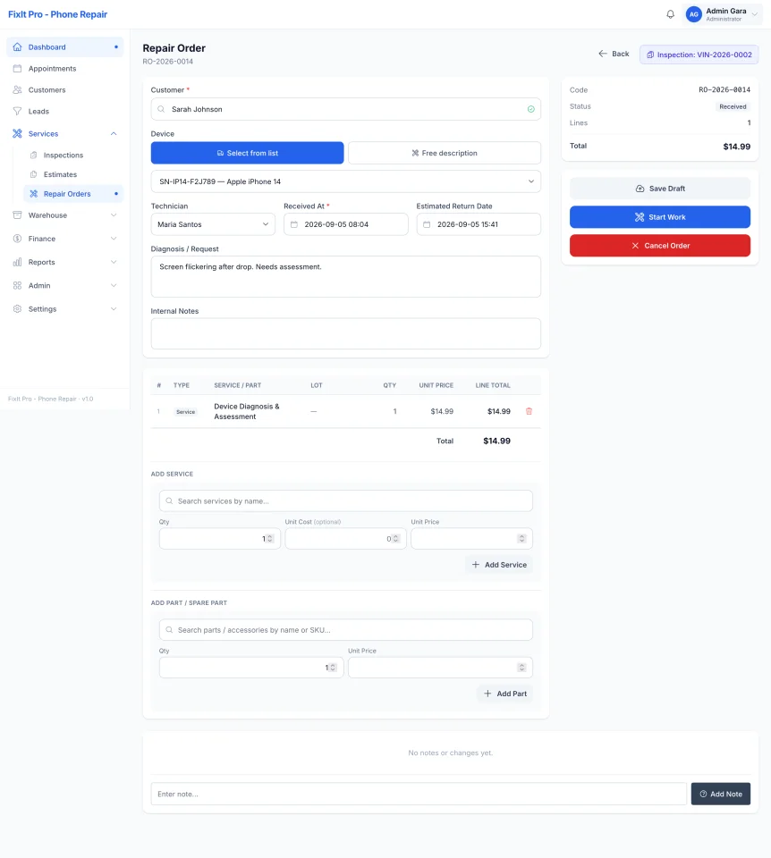 RepairFlow Repair & Service Shop Management System | Laravel Livewire & PWA — screenshot 8