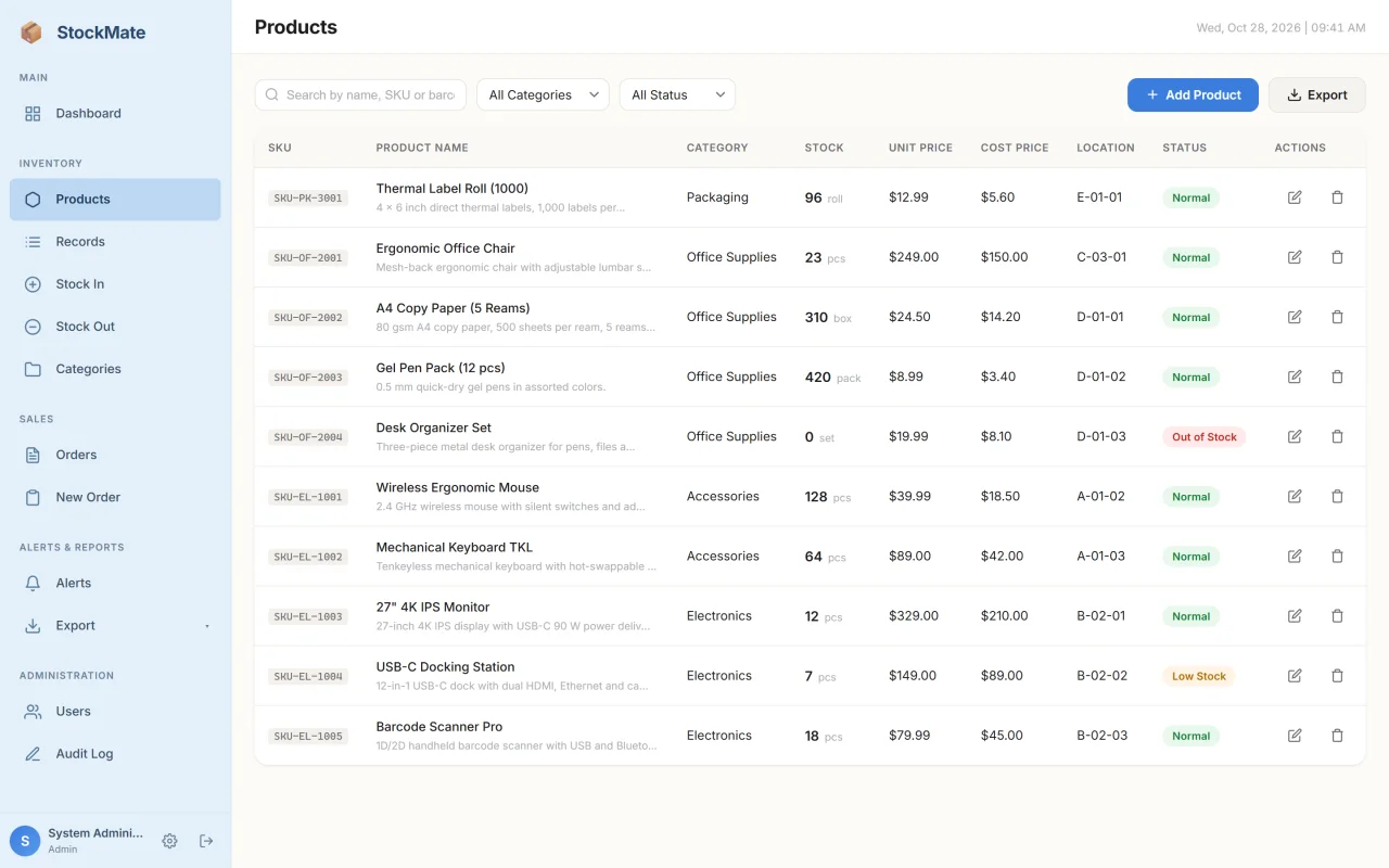 StockMate Inventory, Stock & Sales Management System (Flask + Python) — screenshot 4
