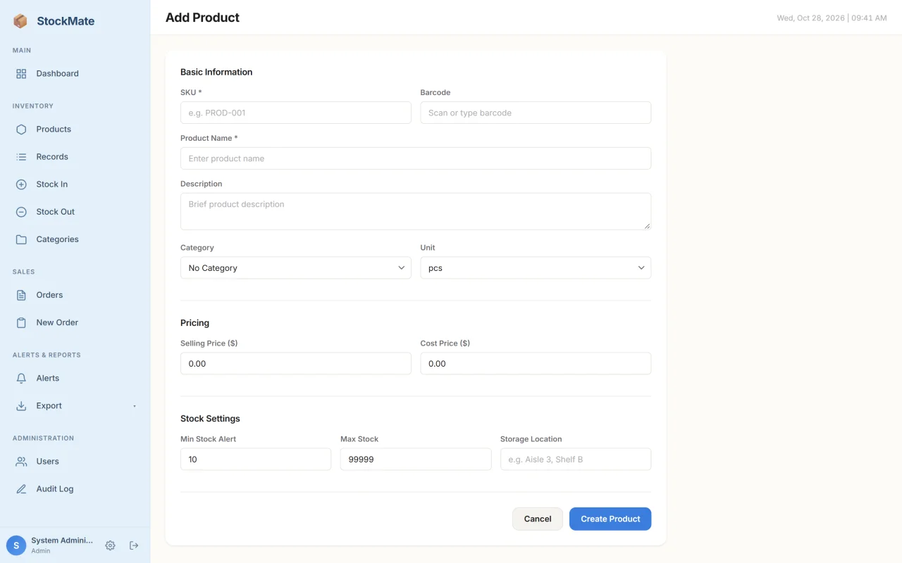 StockMate Inventory, Stock & Sales Management System (Flask + Python) — screenshot 5