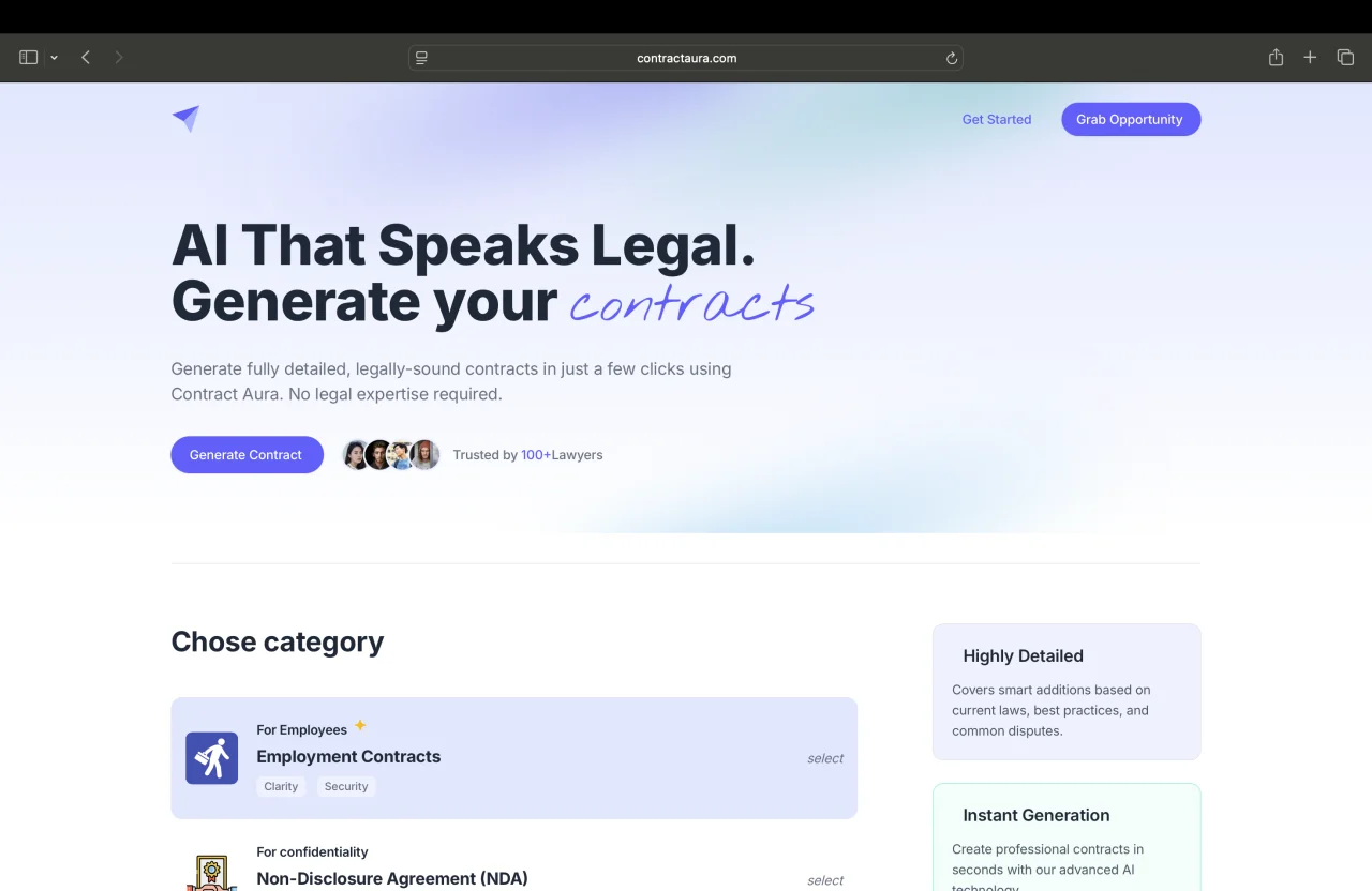 Contract Aura | Generate Legal Contracts Using AI — screenshot 1