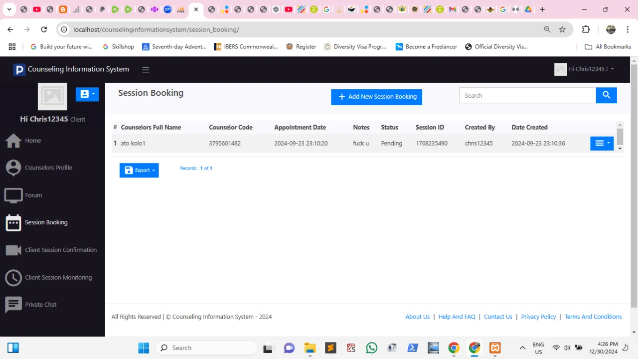 Counselling Information System — screenshot 2