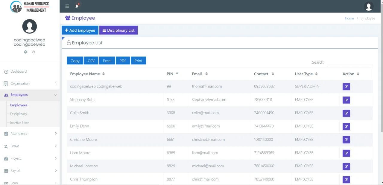 Human Resource Management System in PHP CodeIgniter with Source Code — screenshot 4